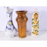 A large French glazed pottery vase together with two other continental vases largest 35 cm (3)