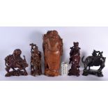 FIVE LARGE 19TH CENTURY CHINESE CARVED HARDWOOD FIGURES Qing. Largest 40 cm high. (5)