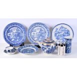 A collection of blue and white ceramics including a Chinese vase , Worcester 18th Century tea bowl