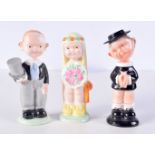 Shelley porcelain figures by Mable Lucie Atwell , bride, groom and curate 16 cm (3)