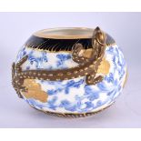 A RARE ROYAL WORCESTER PORCELAIN CENSER overlaid with a dragon. 10.5 cm wide.