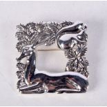 A SCANDINAVIAN DEER BROOCH. Stamped Sterling Denmark. 3.4cm x 3.4cm, weight 11.9g