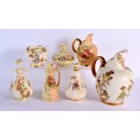 SEVEN ROYAL WORCESTER BLUSH IVORY PORCELAIN ITEMS. Largest 21 cm high. (7)