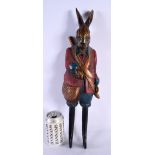 A CHARMING BLACK FOREST STYLE HANGING HUNTING RABBIT DOUBLE COAT HOOK. 42 cm x 9 cm.