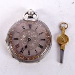 AN ANTIQUE SILVER WATCH. 44 grams. 4 cm diameter.