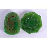 TWO CHINESE CARVED JADE PENDANTS 20th Century. Largest 5 cm wide. (2)