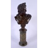 A FINE 19TH CENTURY EUROPEAN GRAND TOUR BUST OF A MALE modelled upon a fine quality column, decorate