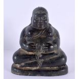 AN 18TH CENTURY JAPANESE KOREAN BRONZE FIGURE OF A BUDDHA modelled clutching his belly. 12 cm x 7 cm