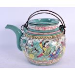 A RARE EARLY 20TH CENTURY CHINESE YIXING POTTERY TEAPOT AND COVER Late Qing/Republic, painted with f
