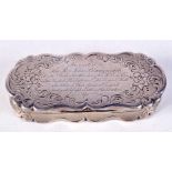 A VICTORIAN SILVER SNUFF BOX. Birmingham 1866. 67 grams. 8.25 cm x 3.5 cm.