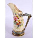Royal Worcester tusk jug, shape 1116 painted in raised enamels on an ivory ground, date mark 1901. 1