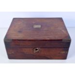AN ANTIQUE WORK BOX containing costume jewellery etc. (qty)