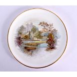 Royal Crown Derby plaque painted with a View of Haddon Hall Derbyshire, titled verso, by C. Gresley