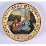 AN EARLY 20TH CENTURY INDIAN RAJASTHAN PAINTED MARBLE ENAMEL DISH. 12.5 cm diameter.