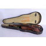 A CASED VIOLIN. 58.5 cm long, length of back 36.5 cm.