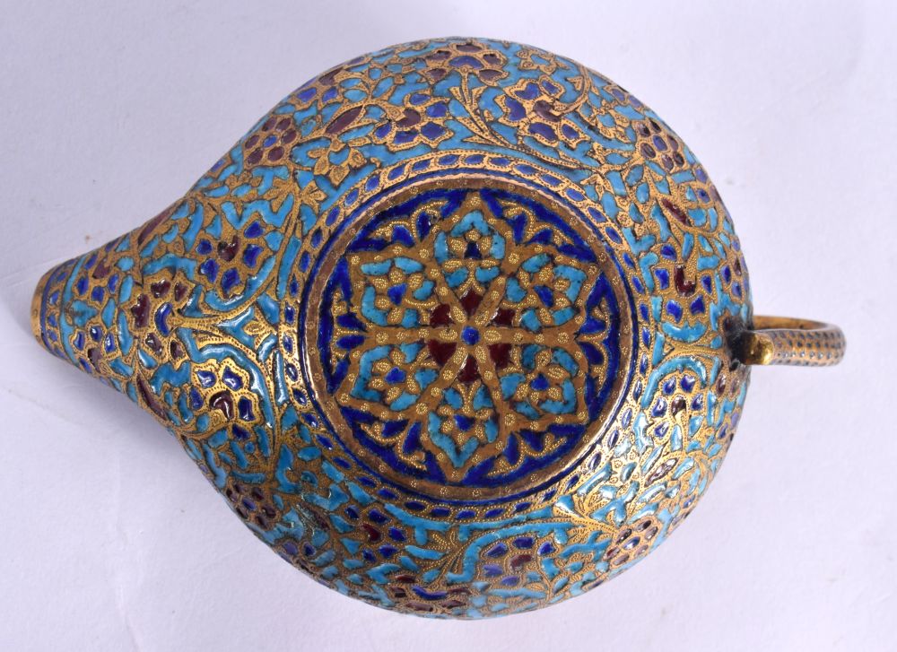 A RARE 18TH/19TH CENTURY INDIAN ISLAMIC MIDDLE EASTERN BRONZE OIL BURNER enamelled all over with fol - Image 5 of 5