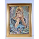 Derrick Sayer (20th Century) Oil on board, Pensive female. 74 cm x 51 cm.