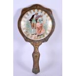 AN ART NOUVEAU PORCELAIN INSET MIRROR. 24 cm x 12 cm.