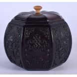 A CHINESE CARVED HARDWOOD BOX AND COVER 20th Century. 8 cm x 7 cm.