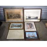 A collection of Framed Lithographs, Map ,pastel, oils etc largest 55 x 78 cm(6)
