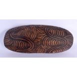 A VINTAGE ABORIGINAL TRIBAL CARVED WOOD FOOD SCOOP decorated all over with motifs. 22 cm x 10 cm.