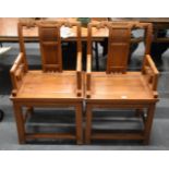 A PAIR OF CHINESE REPUBLICAN PERIOD HARDWOOD CHAIRS. 95 cm x 40 cm.