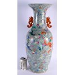 A LARGE EARLY 20TH CENTURY CHINESE FAMILLE ROSE TWIN HANDLED DRAGON VASE Late Qing/Republic. 60 cm x
