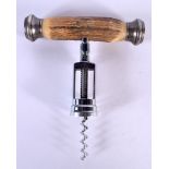 A SILVER MOUNTED HORN CORKSCREW. 18 cm x 15 cm.