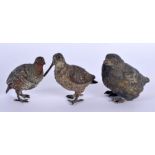 THREE AUSTRIAN COLD PAINTED BRONZE BIRDS. Largest 5.5 cm x 5 cm. (3)