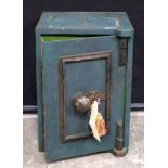A vintage metal safe 45 x 32 x 33 cm.