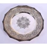 A MIDDLE EASTERN SILVER DISH. 476 grams. 25 cm wide.