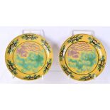 A pair of Chinese porcelain yellow ground dishes decorated with dragons and phoenix 13.5 cm (2).