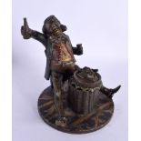AN UNUSUAL 19TH CENTURY CONTINENTAL COLD PAINTED IRON INKWELL formed as a local surrey auctioneer, d