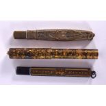 AN EARLY 20TH CENTURY JAPANESE MEIJI PERIOD MIXED METAL LEAD PENCIL HOLDER together with two others.