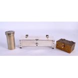 A 19TH CENTURY CHINESE PAKTONG OPIUM PIPE CONTAINER together with a Japanese white metal box & an en