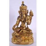 A 19TH CENTURY CHINESE TIBETAN GILT BRONZE FIGURE OF A BUDDHA modelled with one hand raised. 16 cm h