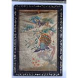 A LARGE 19TH CENTURY CHINESE FRAMED SILK WORK EMBROIDERED Qing, decorated in mother of pearl with fo
