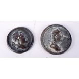 A bronze Roman coin together with an early bronze Macedonian coin 4cm (2).