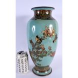 A LARGE 19TH CENTURY JAPANESE MEIJI PERIOD CLOISONNE ENAMEL VASE decorated with birds and foliage. 3