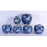 SIX 19TH/20TH CENTURY CHINESE BLUE AND WHITE GINGER JARS in various forms and sizes. Largest 18 cm x