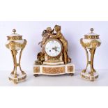 A 19th Century Alabaster and gilt metal clock set 34 cm (3).