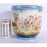 A LARGE 19TH CENTURY FRENCH PARIS PORCELAIN CACHE POT painted with putti. 19 cm x 19 cm.