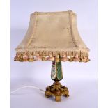 A 19TH CENTURY BOHEMIAN COUNTRY HOUSE ENAMELLED GLASS LAMP painted with foliage. 43 cm high.
