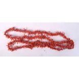 A VINTAGE CHINESE RED CORAL NECKLACE. 110 cm long.