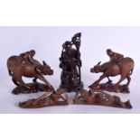 A GROUP OF FIVE LATE 19TH CENTURY CHINESE HARDWOOD FIGURES. Largest 15 cm wide. (5)