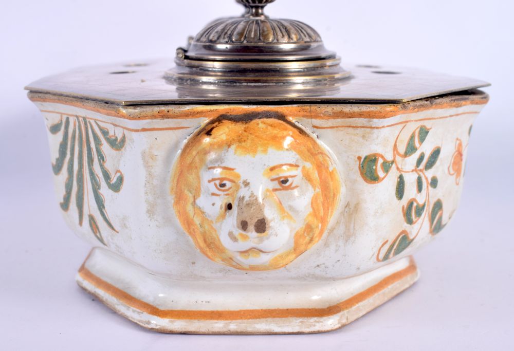 AN UNUSUAL 18TH CENTURY FRENCH FAIENCE COUNTRY HOUSE INKWELL painted with birds and foliage. 22 cm x - Image 2 of 5