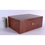 A BURR WALNUT CIGAR HUMIDOR. 34 cm x 25 cm.