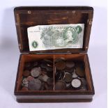A BOX OF COINS. (qty)