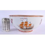 A CHINESE PORCELAIN PUNCH BOWL 20th Century, painted with boats. 28 cm x 14 cm.