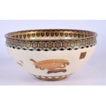A GOOD 19TH CENTURY JAPANESE MEIJI PERIOD SATSUMA BOWL painted with panels of fans and birds. 12 cm